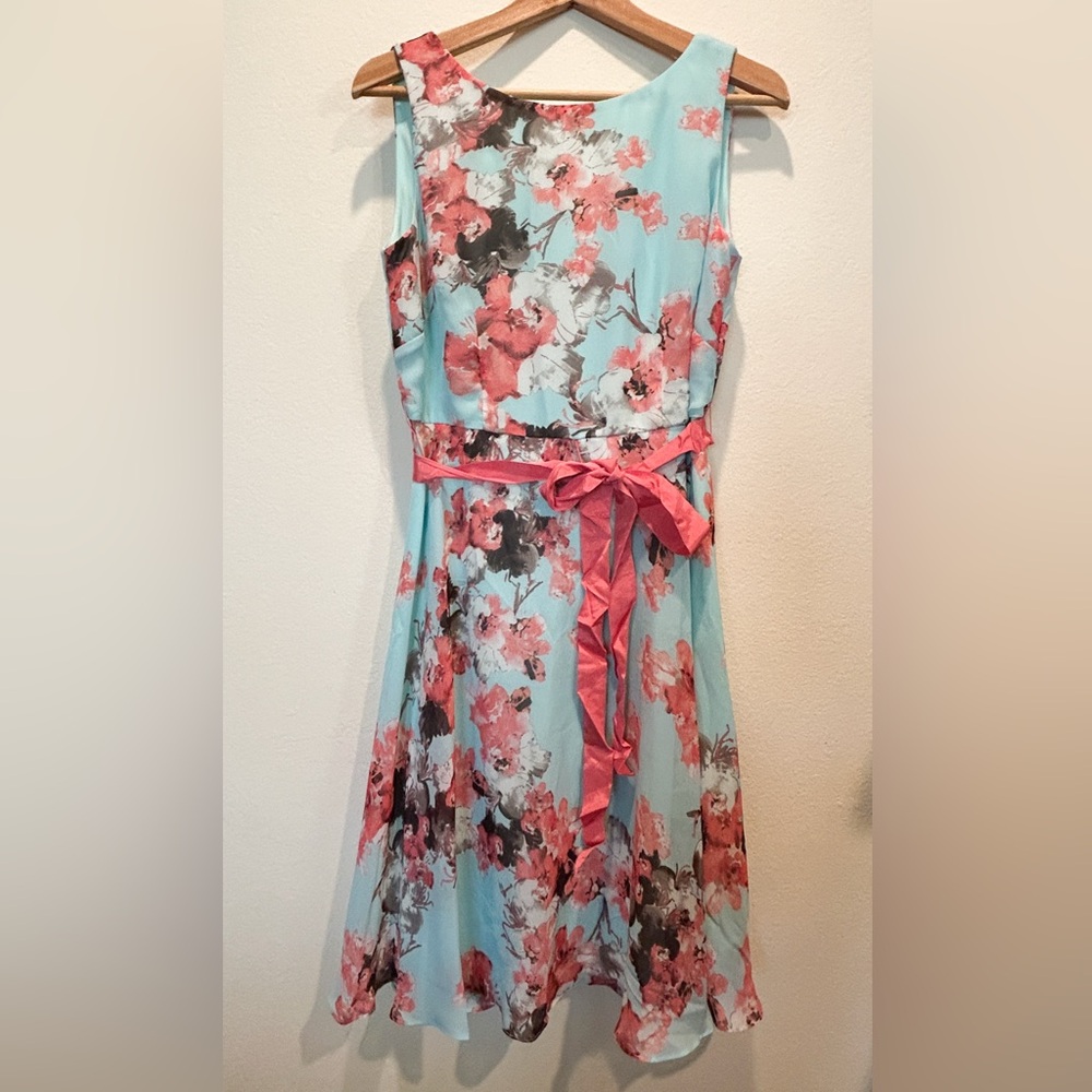 Floral Sleeveless Dress with Pink Belt